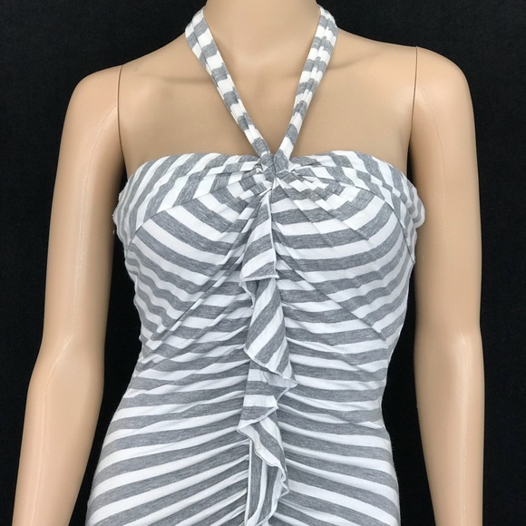 Bebe Halter White/Grey Stripped Dress - Picture 3 of 8